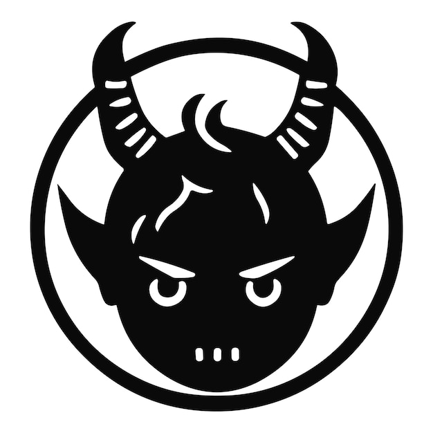 A black and white image of a devil face with horns and horns