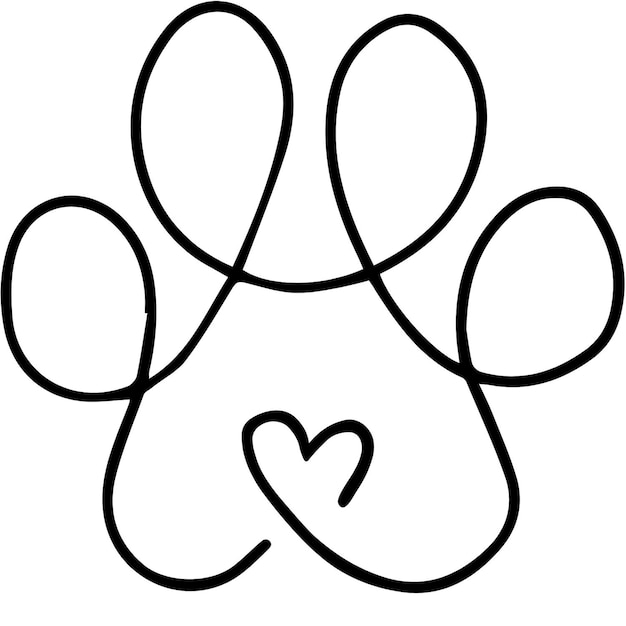 a black and white image of a dog paw with a heart