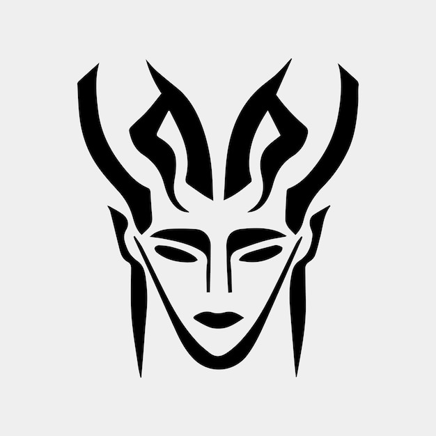 A black and white image of a face with horns and horns.