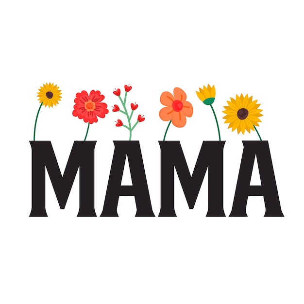 Vettore un'immagine in bianco e nero di un fiore con sopra la parola mamma.
