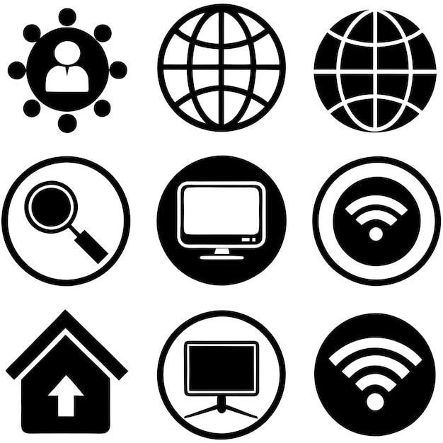 Vector a black and white image of a globe with a logo that says internet and internet