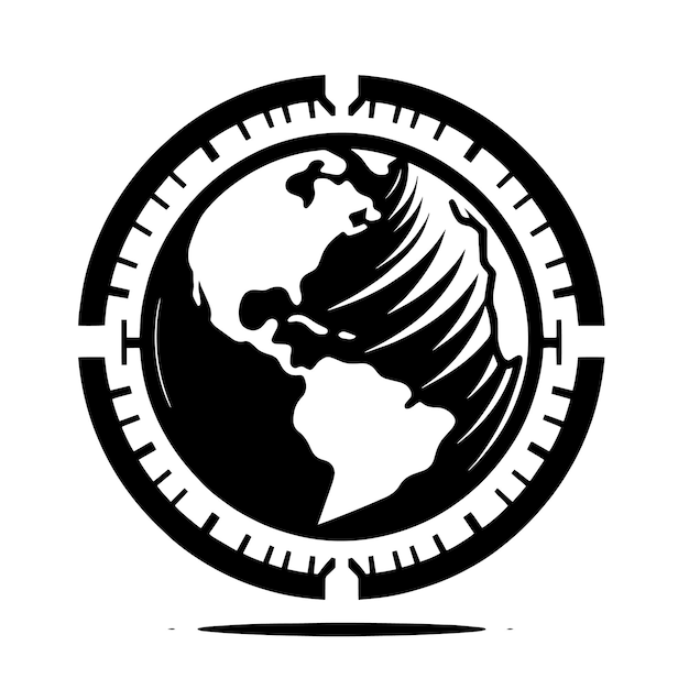 a black and white image of a globe with the word earth on it