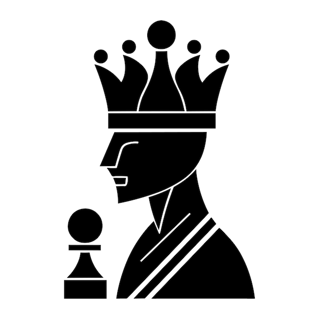 Vector a black and white image of a king wearing a crown.