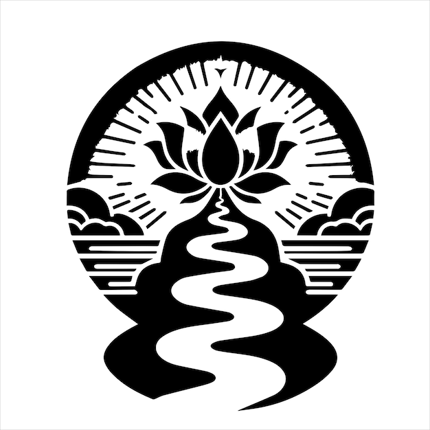 Vector a black and white image of a lotus flower with a snake in the middle