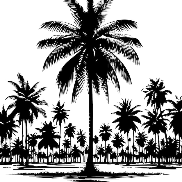 a black and white image of a palm tree with a black and white image of palm trees