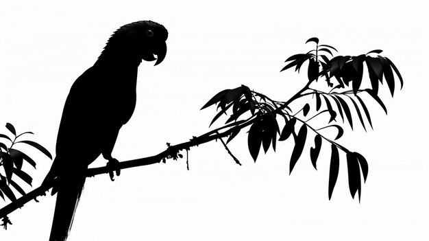 Vector a black and white image of a parrot on a branch