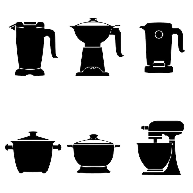 A black and white image of pots and pans and pots Premium AI