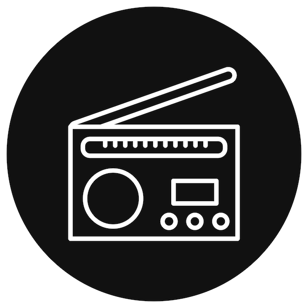 Vector a black and white image of a radio with a pencil in the middle