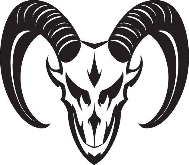 a black and white image of a ram with horns