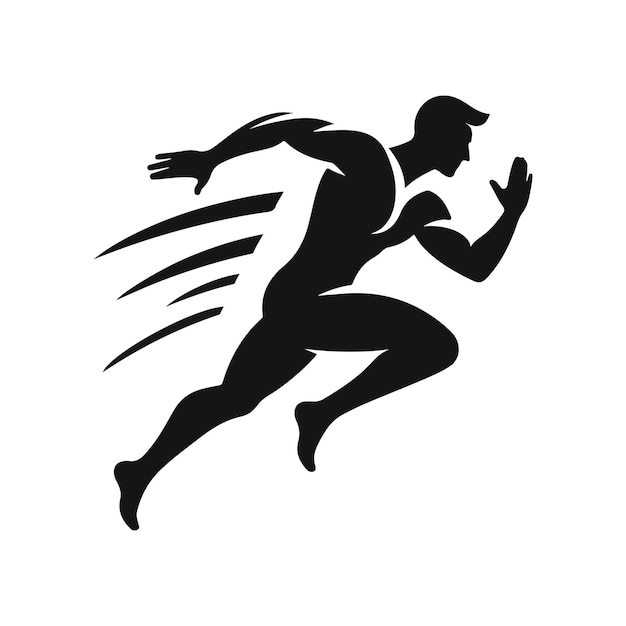 a black and white image of a runner with a wing on the back