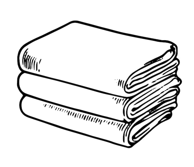 Black and white image in sketch style stack of kitchen towels