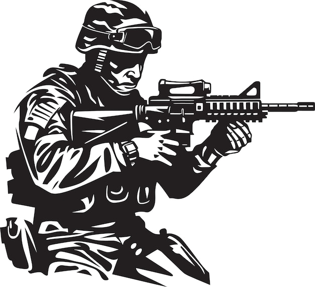 Vector a black and white image of a soldier holding a gun