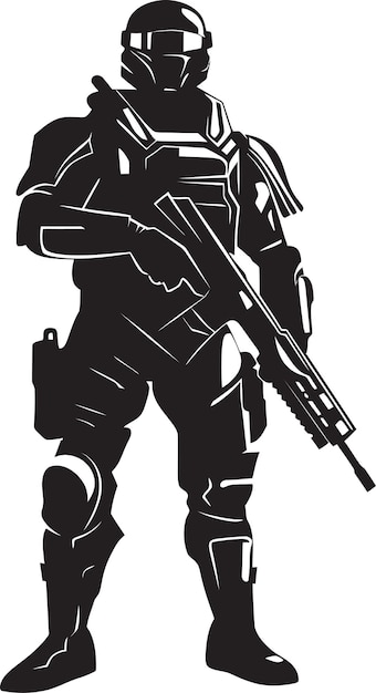 Vector a black and white image of a soldier with a gun in his hand