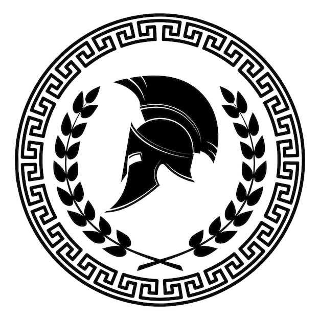 a black and white image of a spartan helmet in a circle