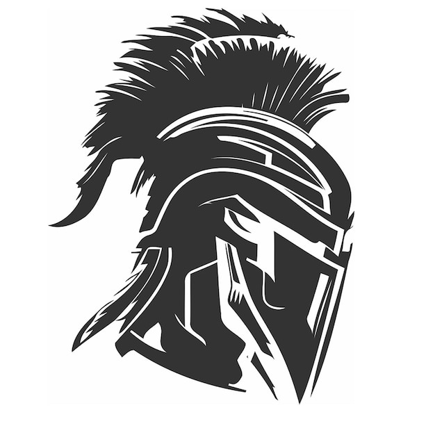 A black and white image of a spartan helmet.