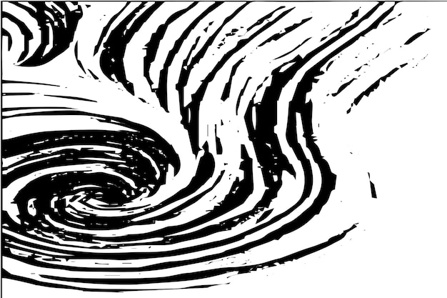 虎という文字が描かれた渦巻きの白黒画像。
