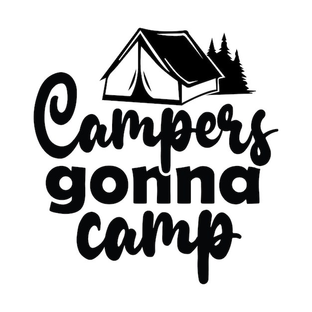 A black and white image of a tent and a house with the words " camp " on it.