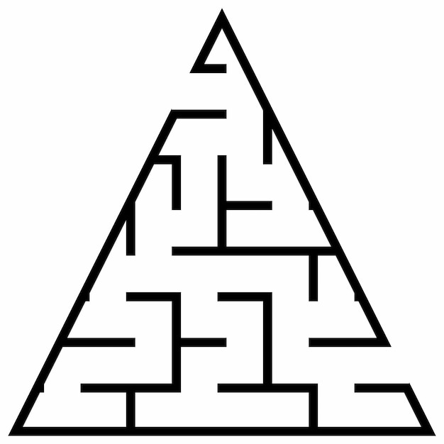 内側に迷路がある三角形の黒と白の画像
