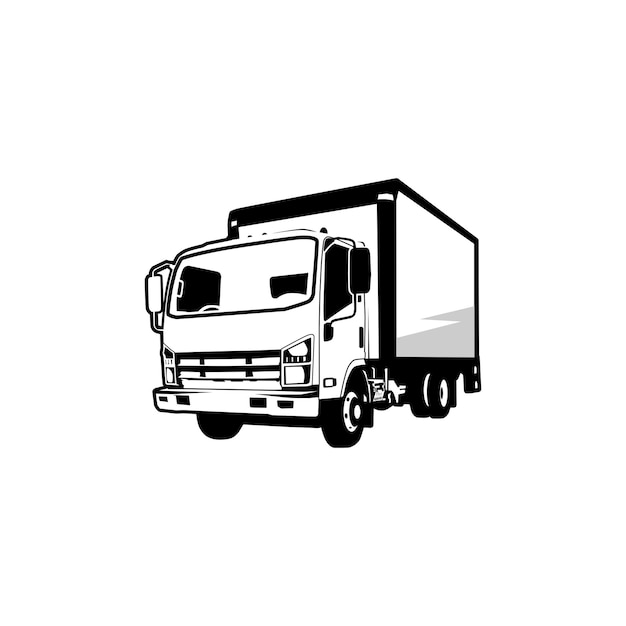 A black and white image of a truck with the word delivery on the front