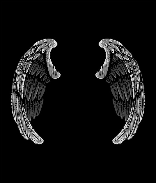 A black and white image of two angel wings.