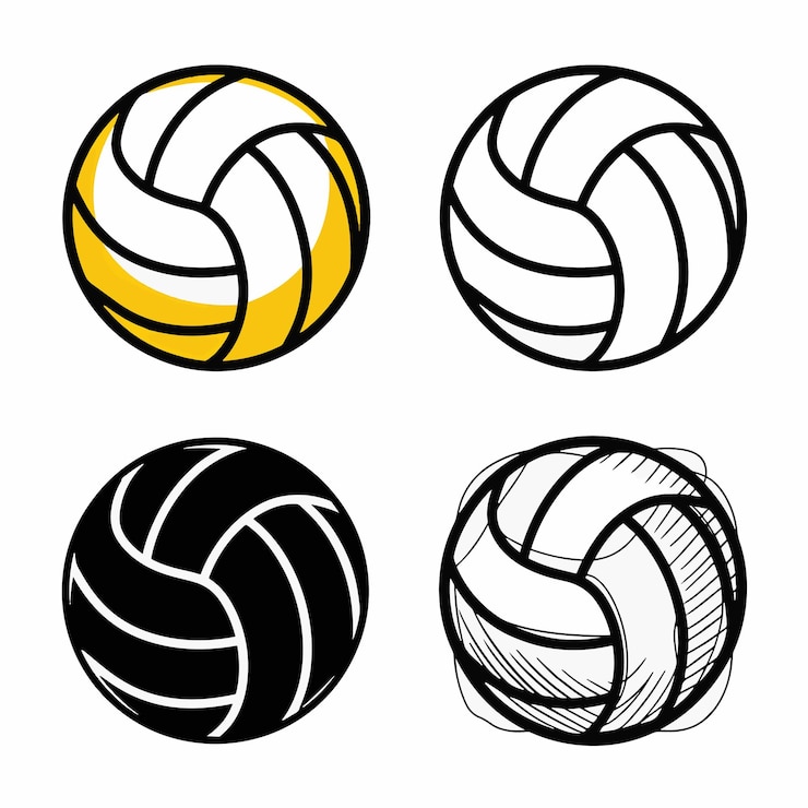 Vector a black and white image of a volleyball and a yellow ball