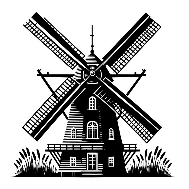 Vector a black and white image of a windmill with the words mill on it