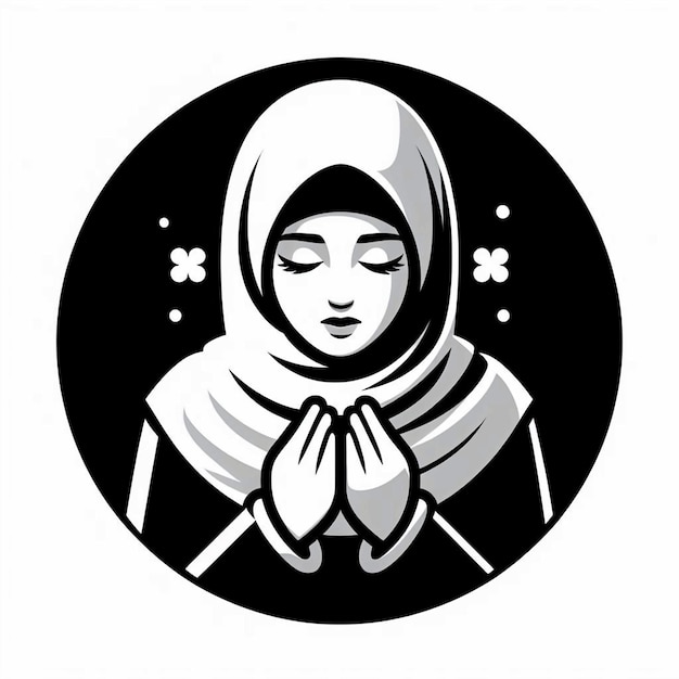 a black and white image of a woman praying