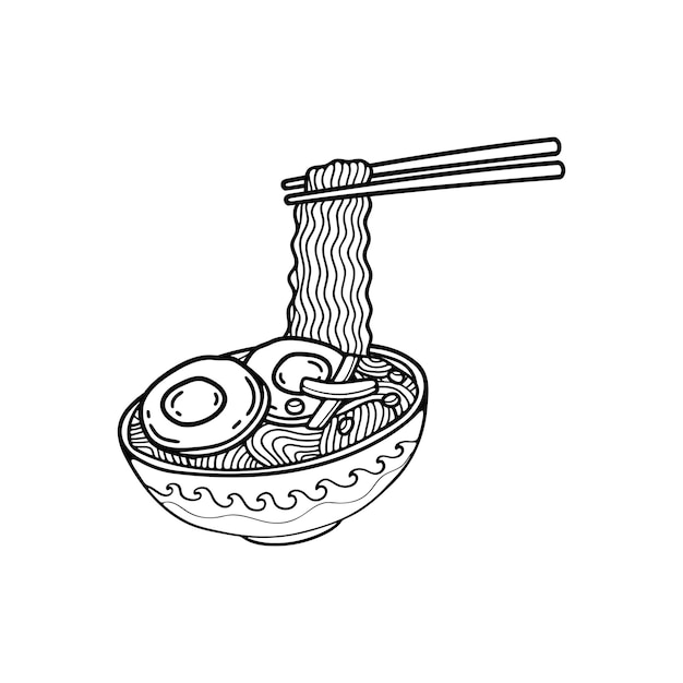 black and white isolate ramen japanese food flat style illustrations