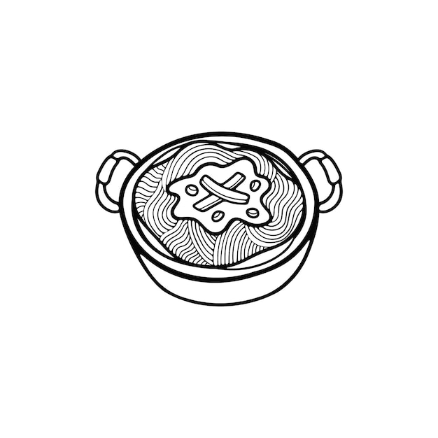 black and white isolate ramen japanese food flat style illustrations