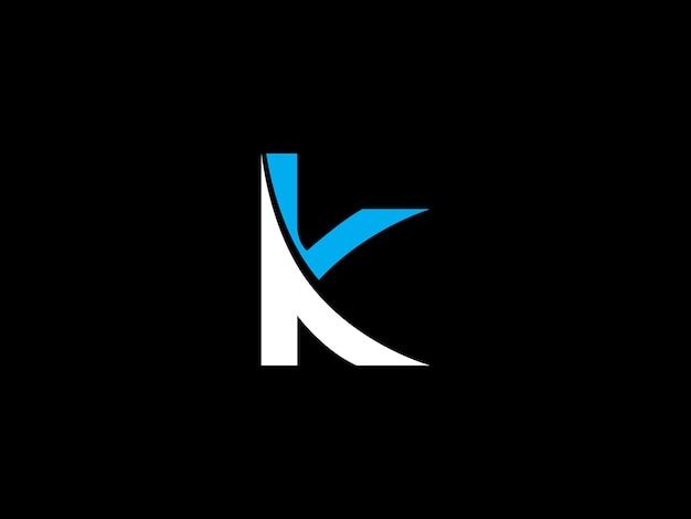 A black and white k logo with a blue background