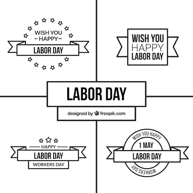 Black and white labor day label set