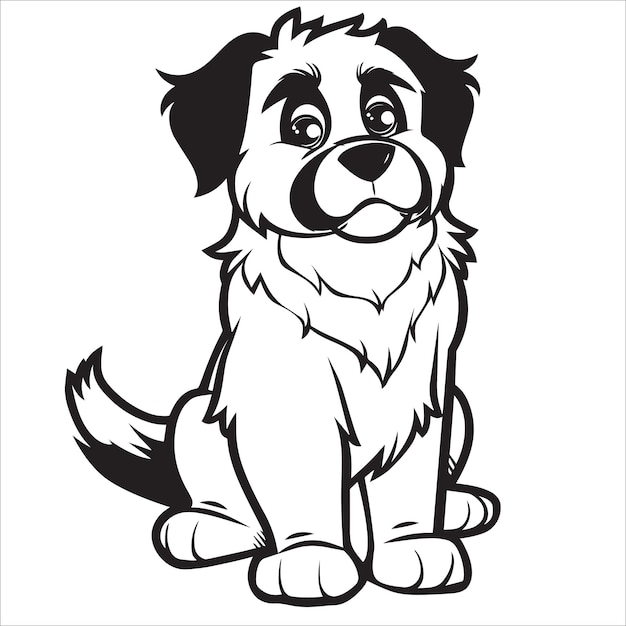 black and white Leonberger Dog vector illustration