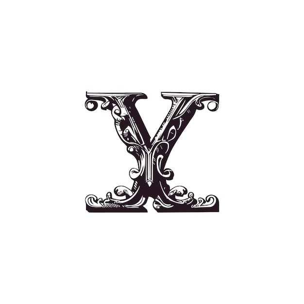 A black and white letter y with a floral pattern