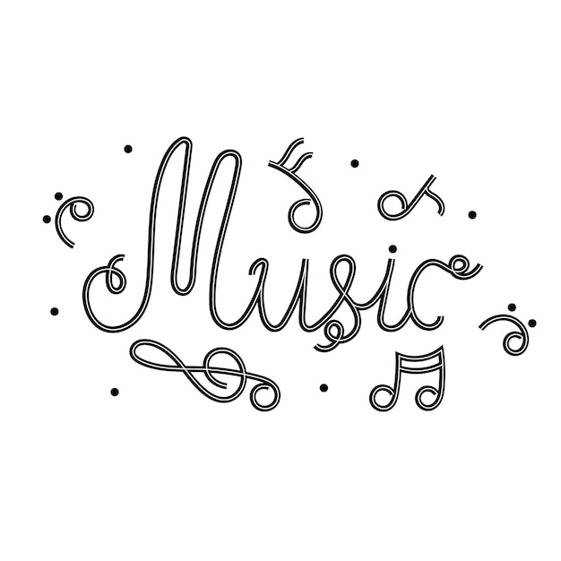 Black and white lettering music. Black and white lettering with melodic notes