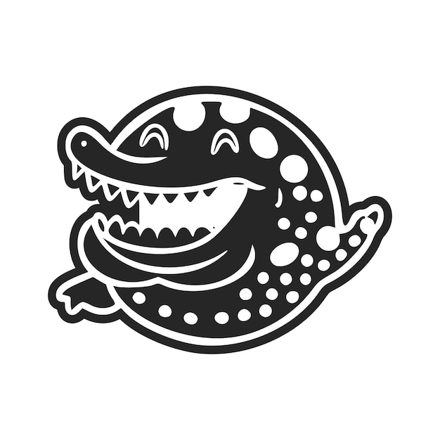 Vector black and white lightweight logo with lovely cheerful crocodile