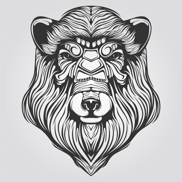 black and white line art of bear