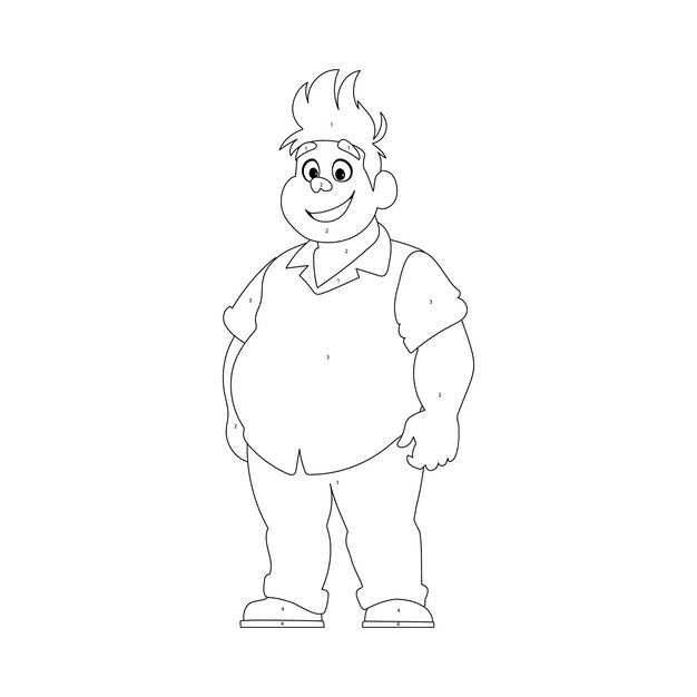 Black and white line art fat man posing and smiling overweight guy is cute body positivity theme coloring style