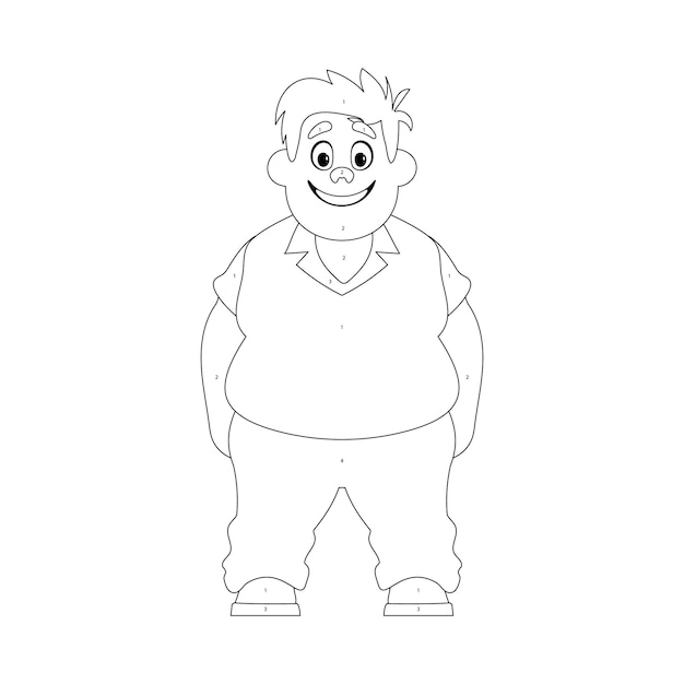 Premium Vector | Black and white line art fat man posing and smiling ...