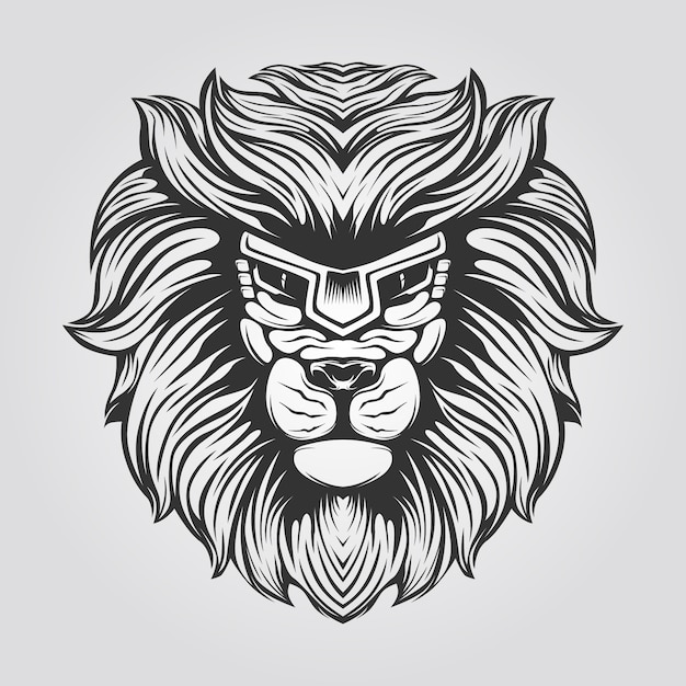 Black and white line art of lion