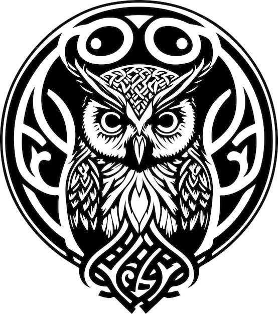 Vector black and white line art of owl head. good use for symbol, mascot, icon, avatar, tattoo.