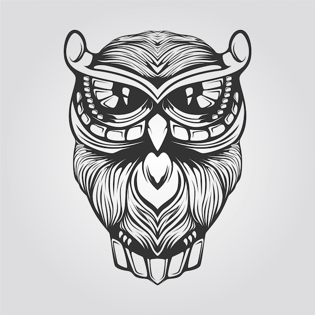 Vector black and white line art of owl