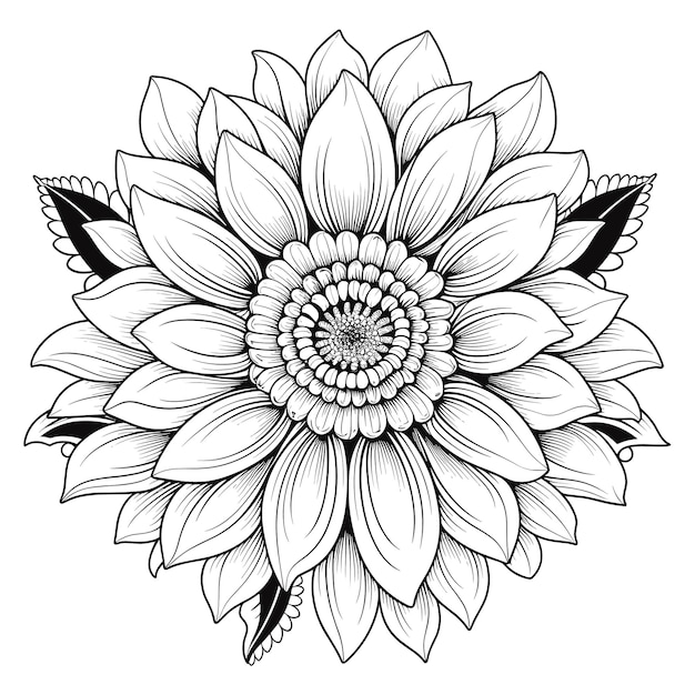 Vector black and white line art sunflower outline vector logo illustration set