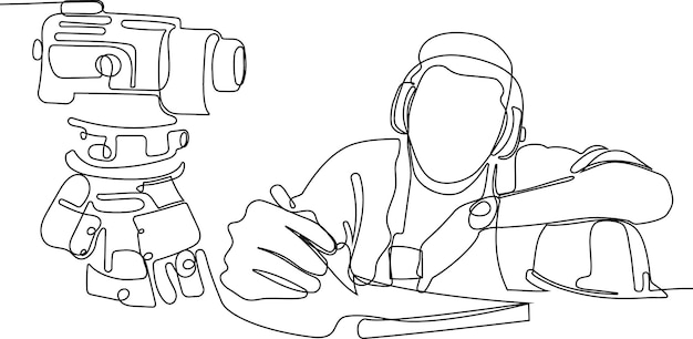 A black and white line drawing of a cameraman with a hammer.