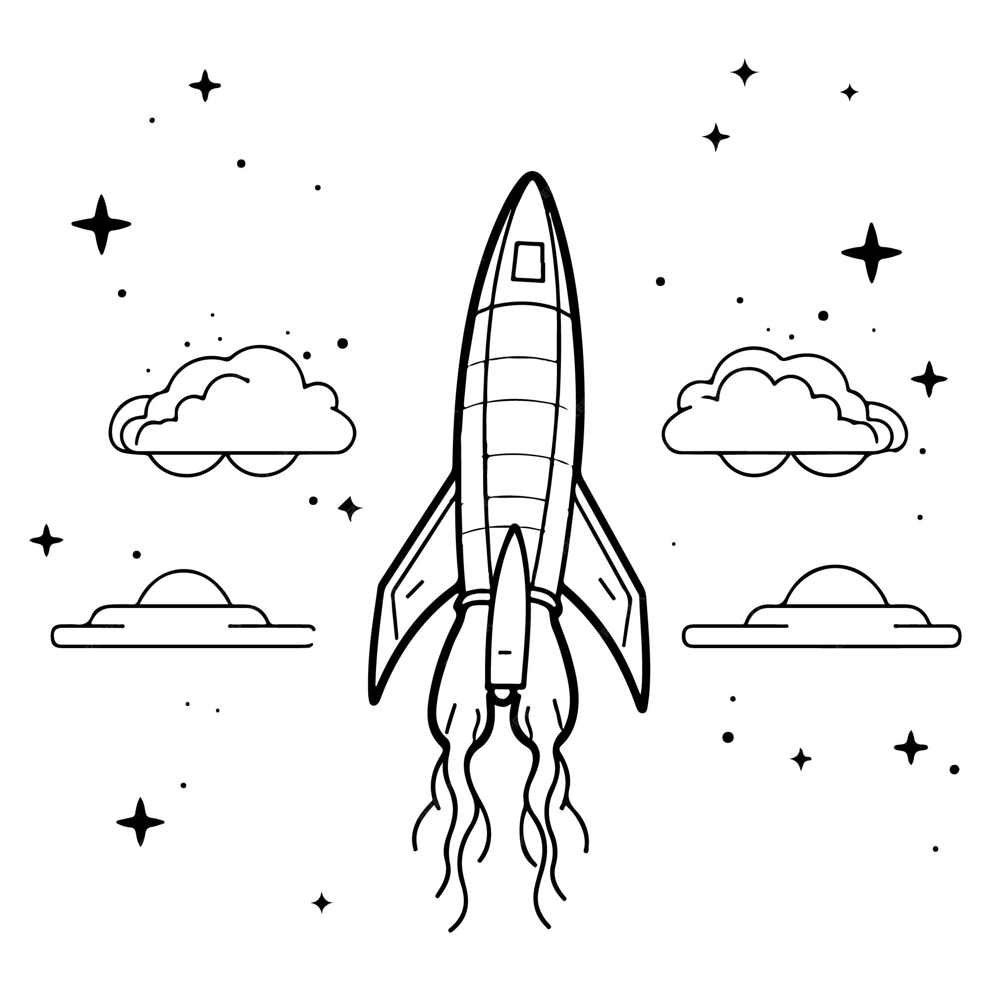 Premium Vector A black and white line drawing of a rocket ship