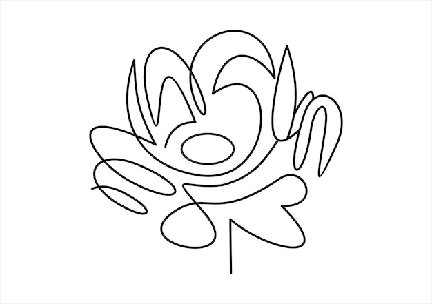 black and white line illustration of magnolia flower on white background