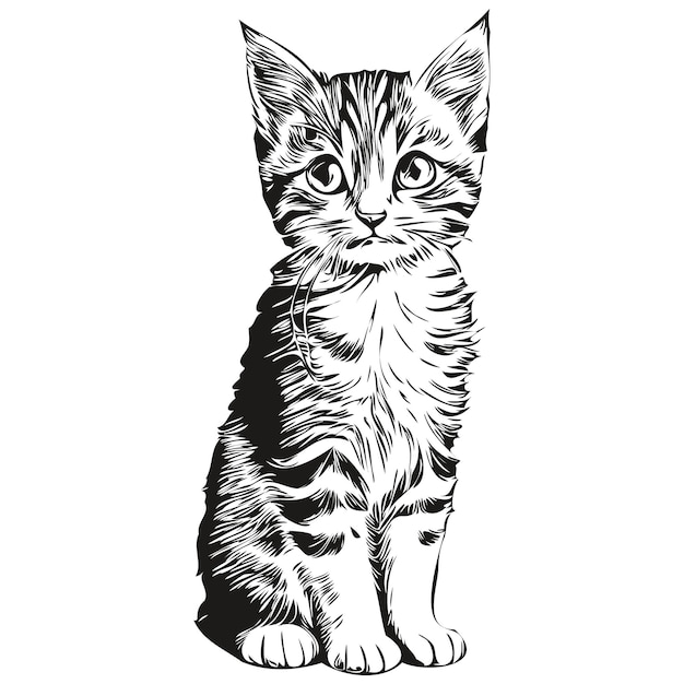 Black and white linear paint draw Cat vector illustration kitten