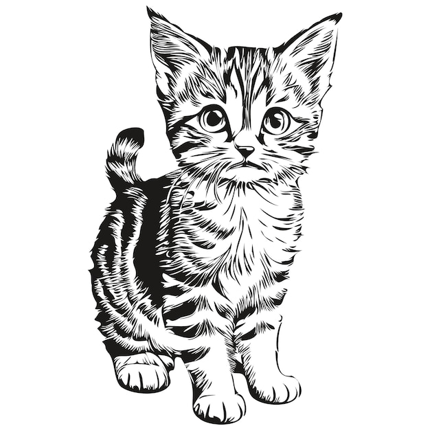 Black and white linear paint draw Cat vector illustration kitten