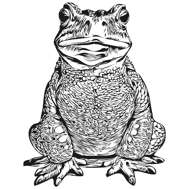 Черно-белая линейная краска рисует векторную иллюстрацию лягушки жаба