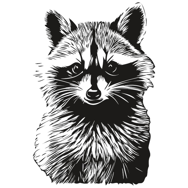 Black and white linear paint draw raccoon vector illustration