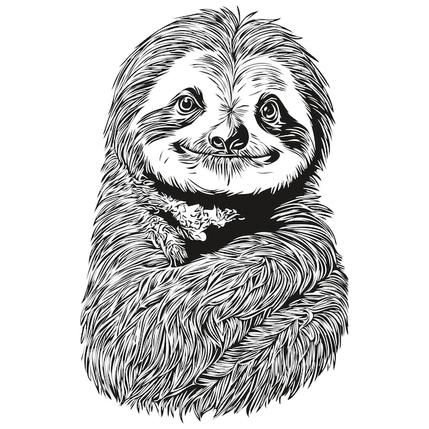 Black and white linear paint draw Sloth vector illustration Sloths